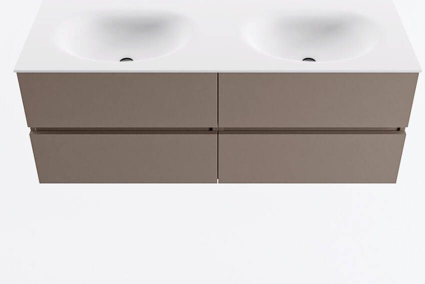 Mondiaz VICA 130cm badmeubel onderkast Smoke 4 lades. Wastafel MOON dubbel zonder kraangat kleur Talc.