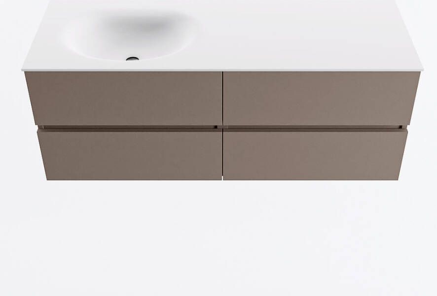 Mondiaz VICA 130cm badmeubel onderkast Smoke 4 lades. Wastafel MOON links 1 kraangat kleur Talc.