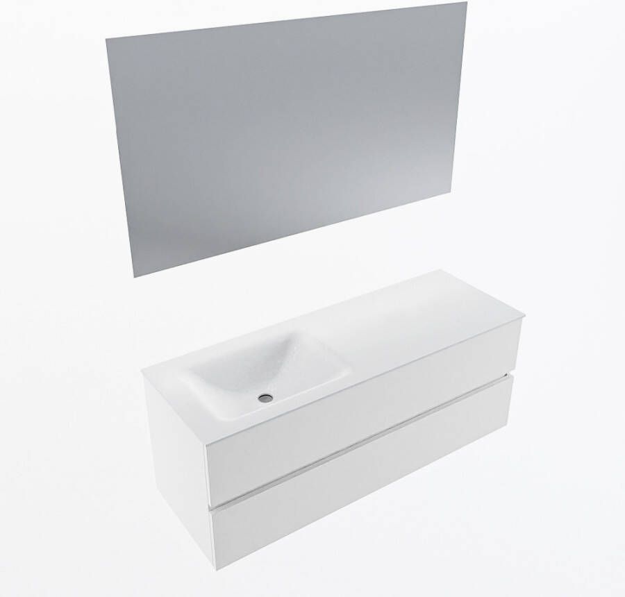 Mondiaz VICA 130cm badmeubel onderkast Talc 2 lades. Wastafel CLOUD links zonder kraangat kleur Talc.