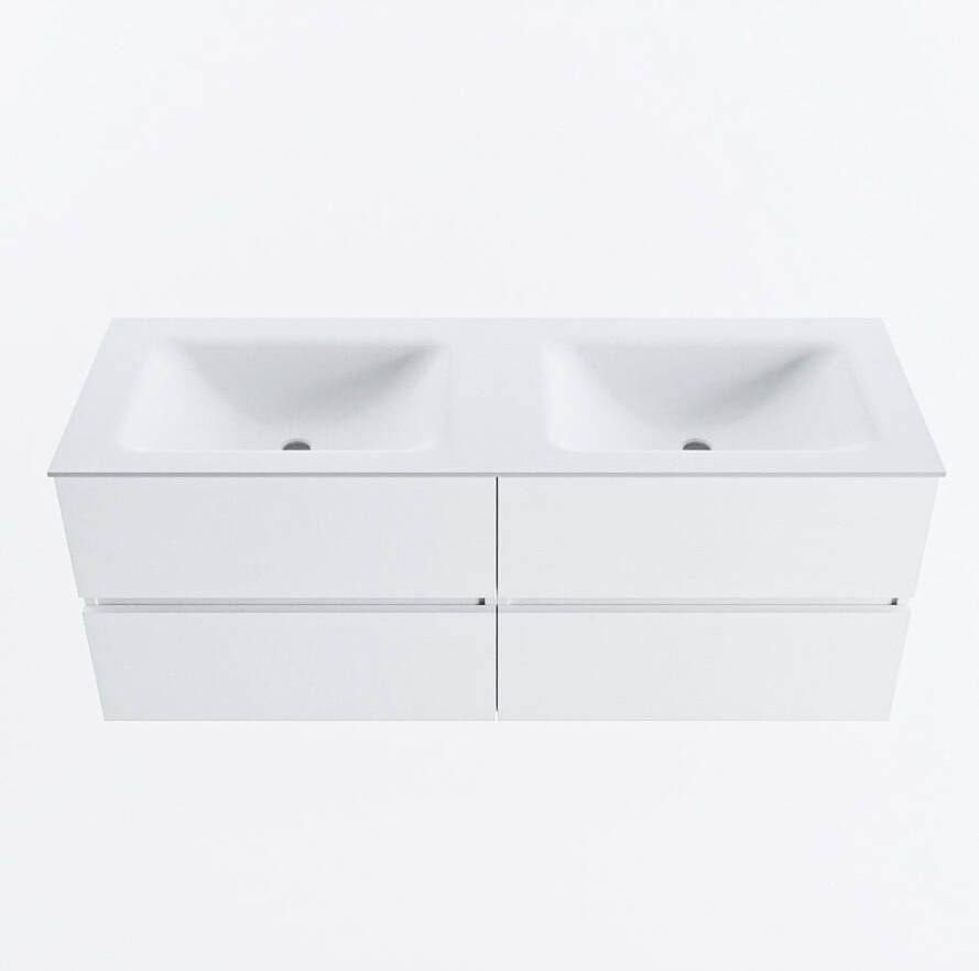 Mondiaz VICA 130cm badmeubel onderkast Talc 4 lades. Wastafel CLOUD dubbel 2 kraangaten kleur Talc.