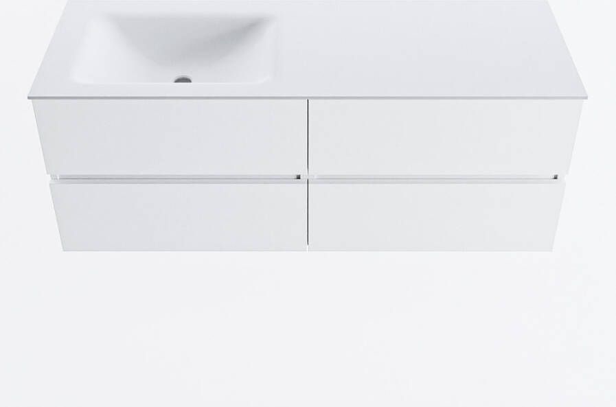 Mondiaz VICA 130cm badmeubel onderkast Talc 4 lades. Wastafel CLOUD links 1 kraangat kleur Talc.