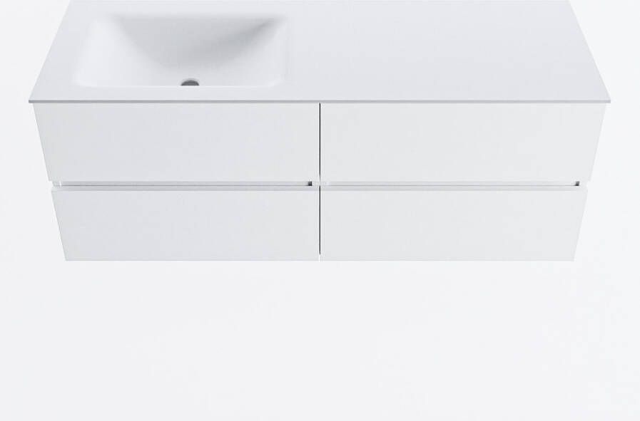 Mondiaz VICA 130cm badmeubel onderkast Talc 4 lades. Wastafel CLOUD links zonder kraangat kleur Talc.