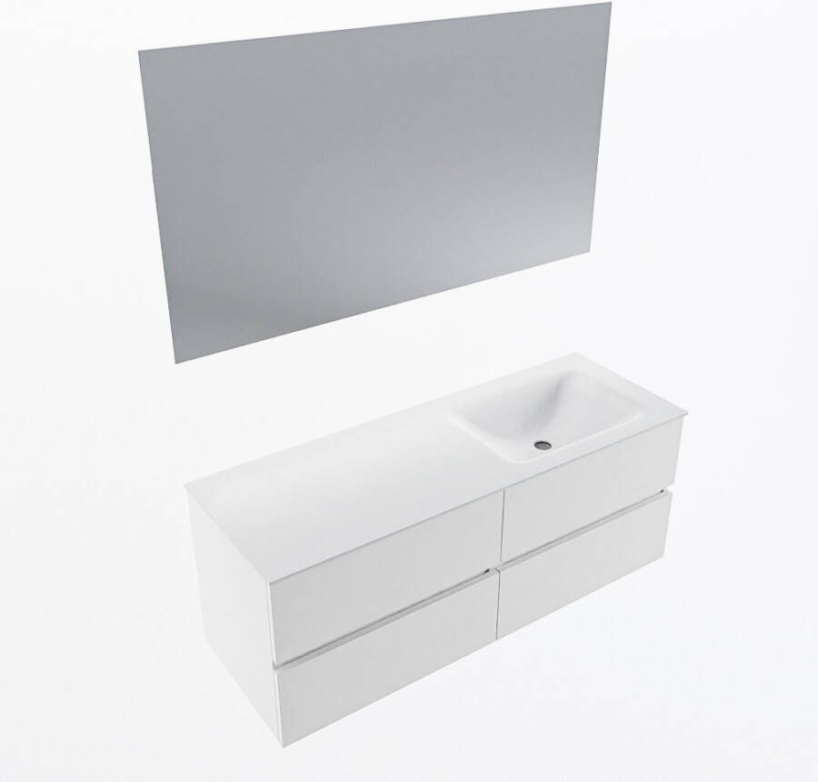 Mondiaz VICA 130cm badmeubel onderkast Talc 4 lades. Wastafel CLOUD rechts zonder kraangat kleur Talc.