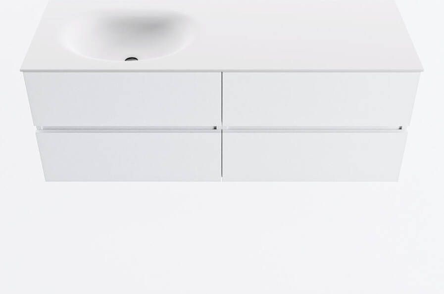 Mondiaz VICA 130cm badmeubel onderkast Talc 4 lades. Wastafel MOON links 1 kraangat kleur Talc.