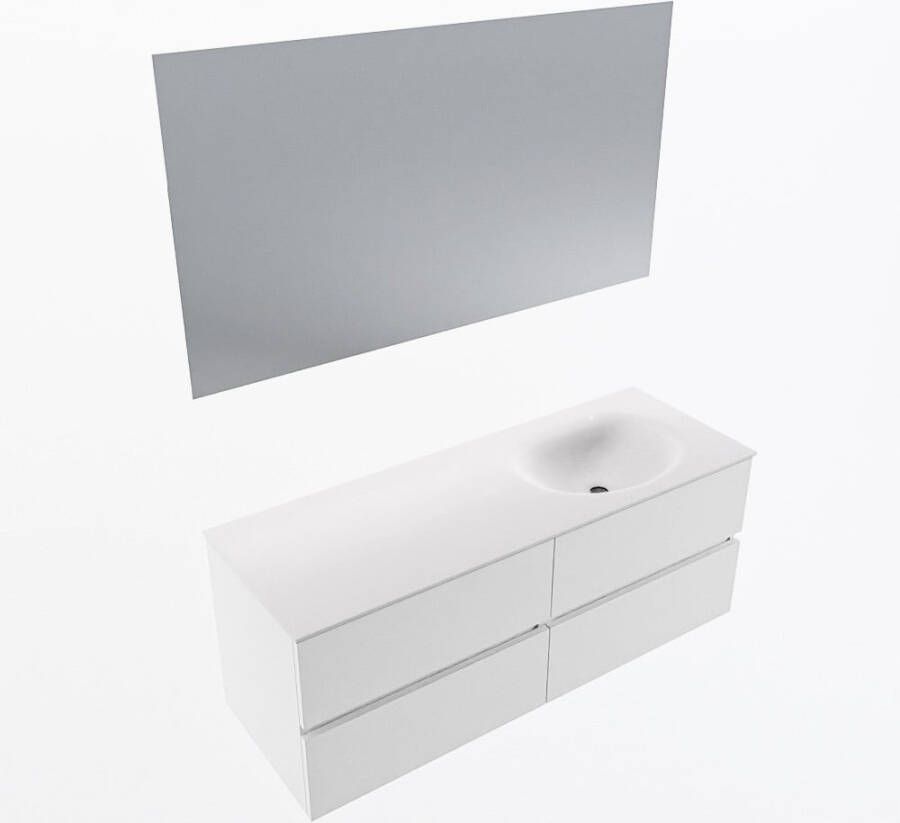 Mondiaz VICA 130cm badmeubel onderkast Talc 4 lades. Wastafel MOON rechts zonder kraangat kleur Talc.