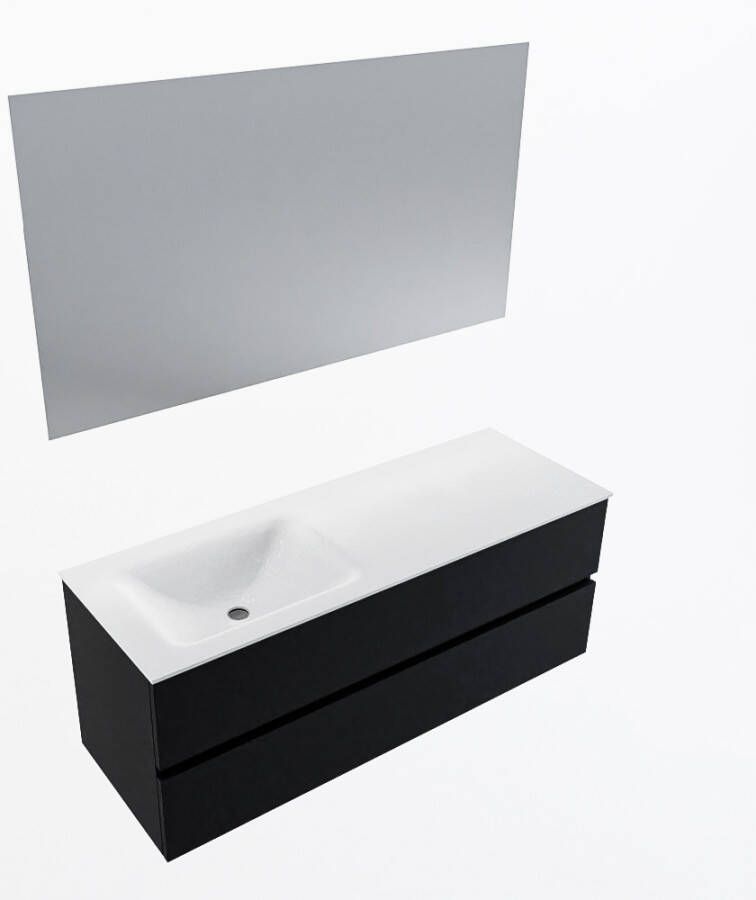Mondiaz VICA 130cm badmeubel onderkast Urban 2 lades. Wastafel CLOUD links zonder kraangat kleur Talc.