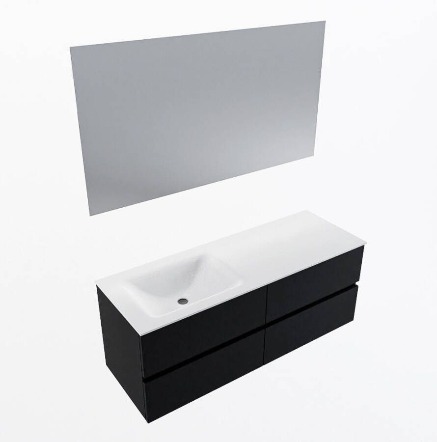 Mondiaz VICA 130cm badmeubel onderkast Urban 4 lades. Wastafel CLOUD links zonder kraangat kleur Talc.