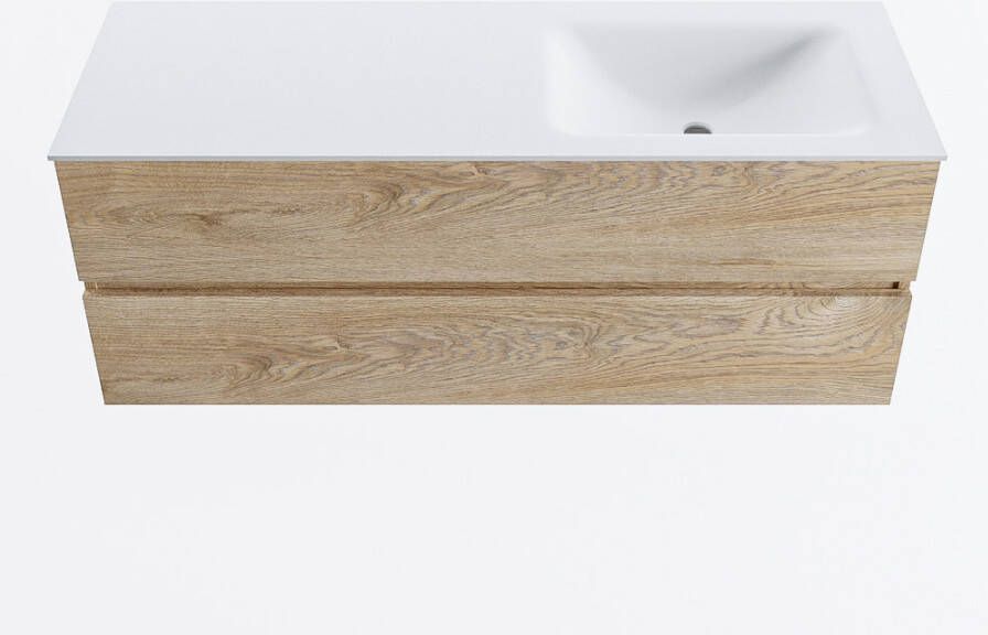 Mondiaz VICA 130cm badmeubel onderkast Washed Oak 2 lades. Wastafel CLOUD rechts 1 kraangat kleur Talc.
