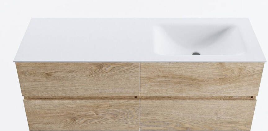 Mondiaz VICA 130cm badmeubel onderkast Washed Oak 4 lades. Wastafel CLOUD rechts 1 kraangat kleur Talc.