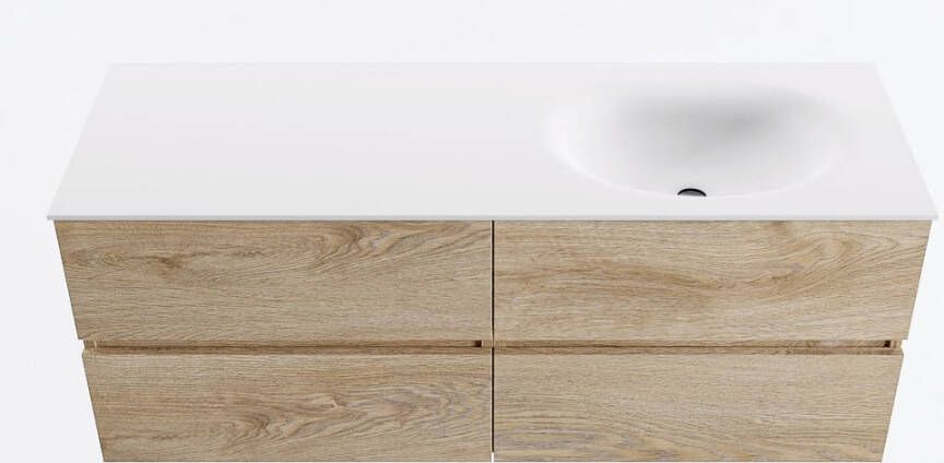 Mondiaz VICA 130cm badmeubel onderkast Washed Oak 4 lades. Wastafel MOON rechts 1 kraangat kleur Talc.