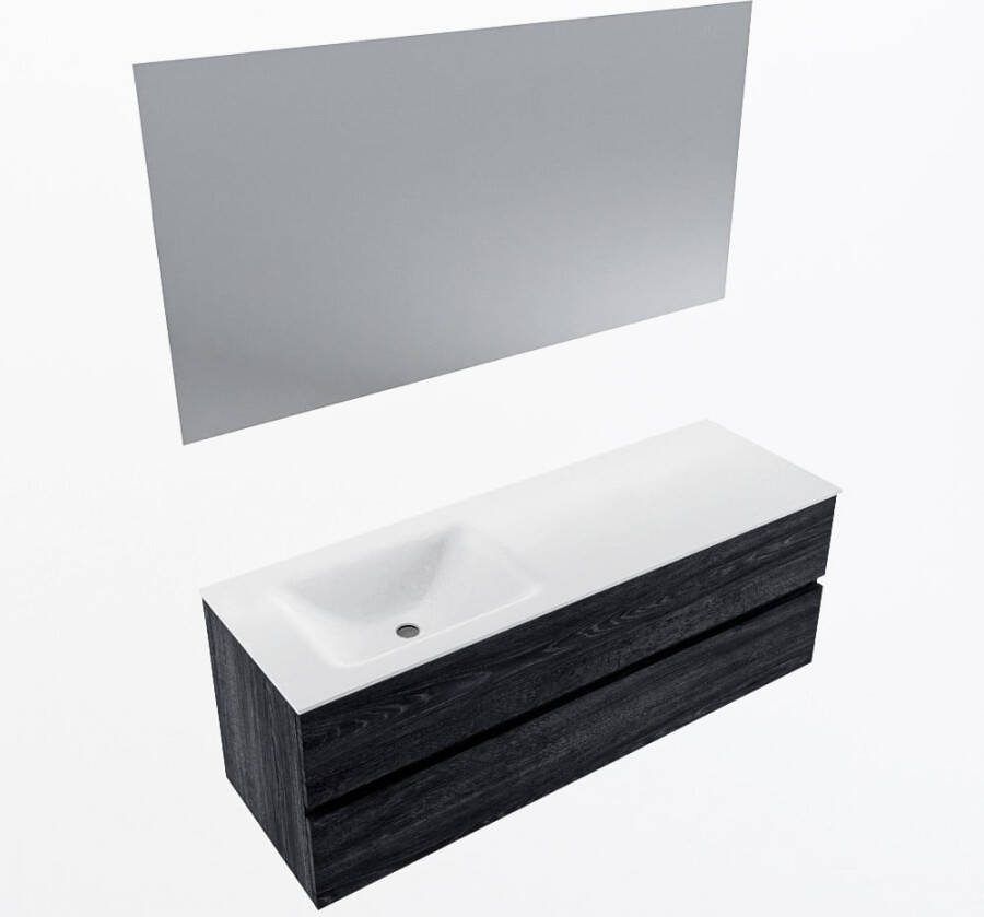 Mondiaz VICA 140cm badmeubel onderkast Antracite 2 lades. Wastafel CLOUD links 1 kraangat kleur Talc.