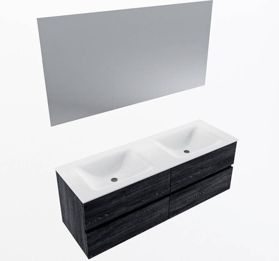 Mondiaz VICA 140cm badmeubel onderkast Antracite 4 lades. Wastafel CLOUD dubbel 2 kraangaten kleur Talc.