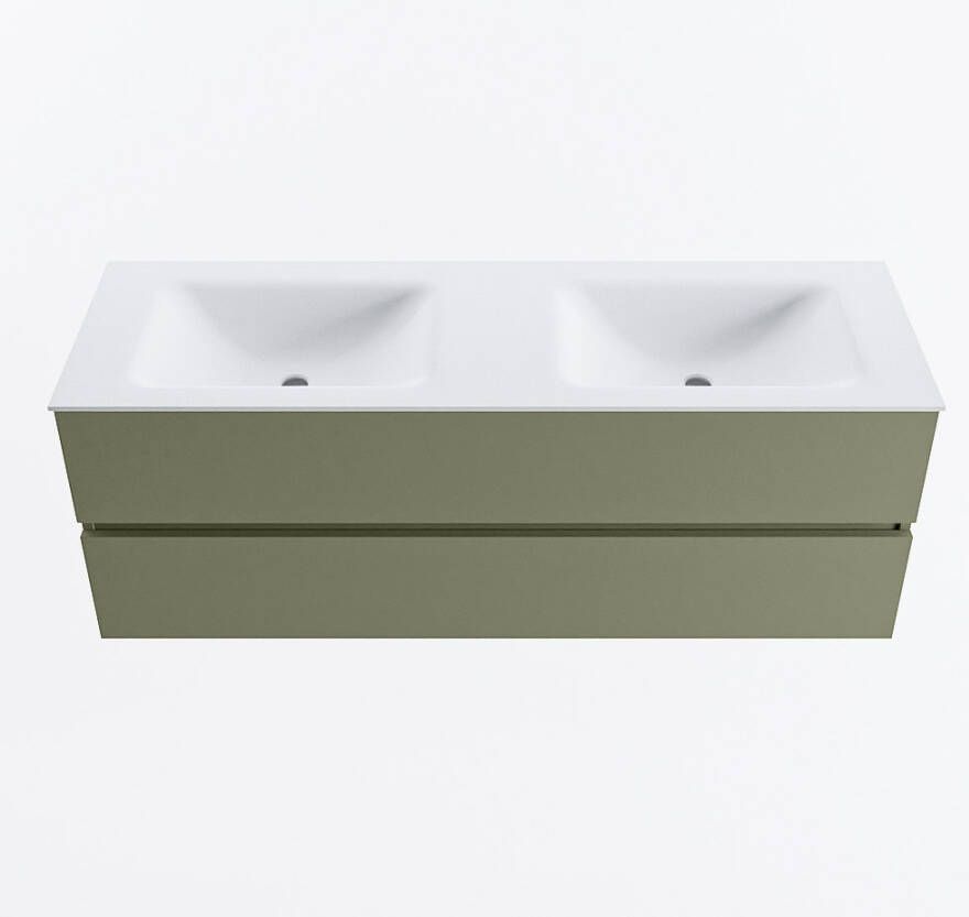 Mondiaz VICA 140cm badmeubel onderkast Army 2 lades. Wastafel CLOUD dubbel 2 kraangaten kleur Talc.