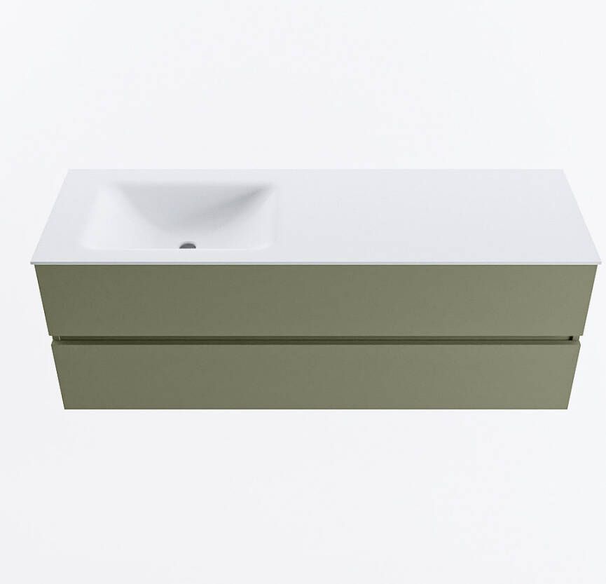 Mondiaz VICA 140cm badmeubel onderkast Army 2 lades. Wastafel CLOUD links 1 kraangat kleur Talc.