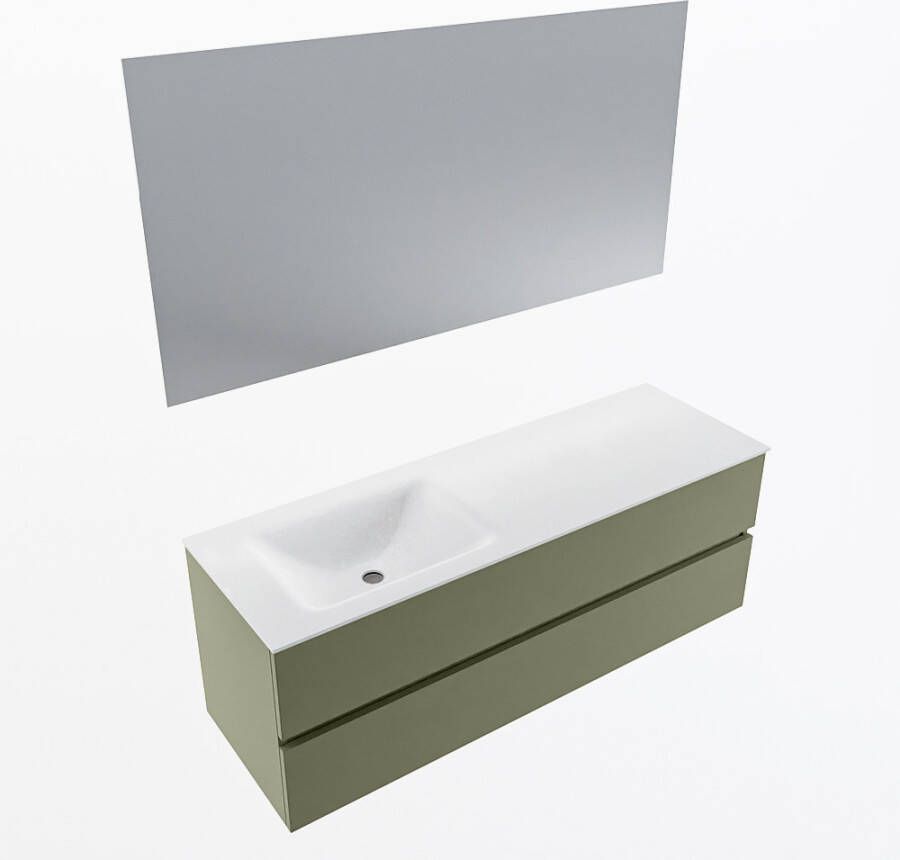 Mondiaz VICA 140cm badmeubel onderkast Army 2 lades. Wastafel CLOUD links zonder kraangat kleur Talc.