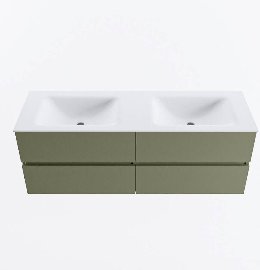 Mondiaz VICA 140cm badmeubel onderkast Army 4 lades. Wastafel CLOUD dubbel 2 kraangaten kleur Talc.