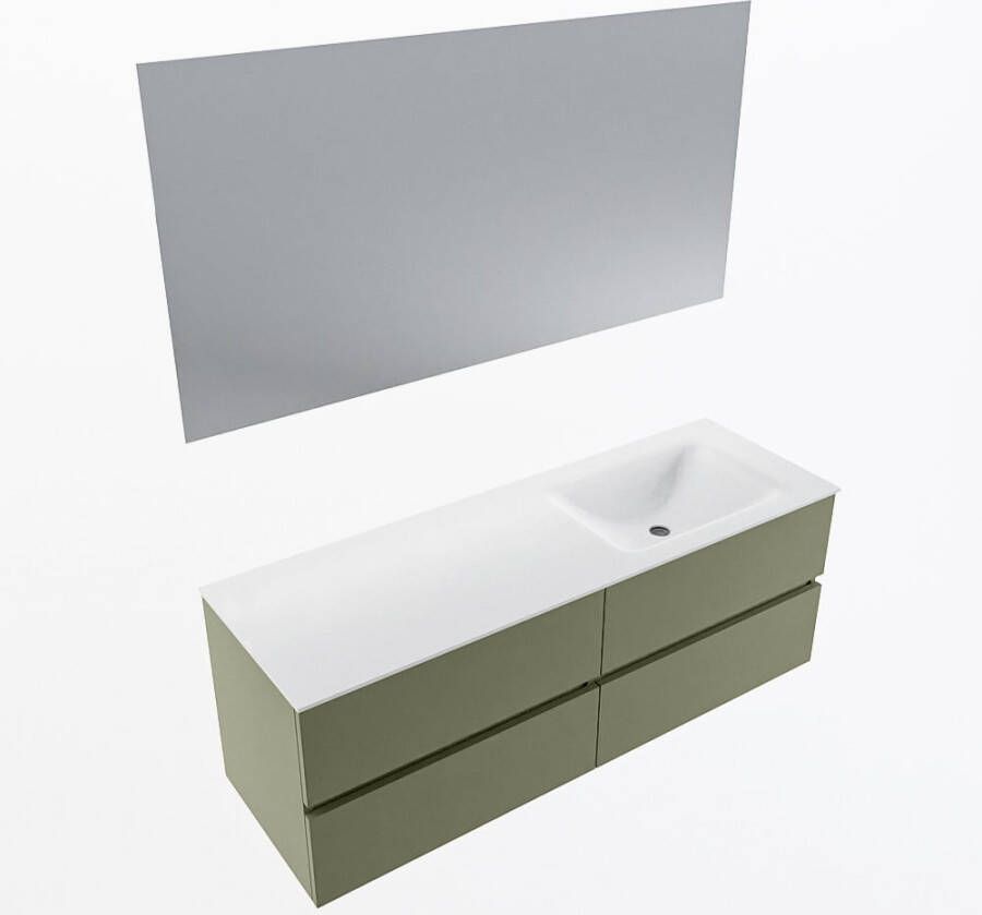 Mondiaz VICA 140cm badmeubel onderkast Army 4 lades. Wastafel CLOUD rechts zonder kraangat kleur Talc.