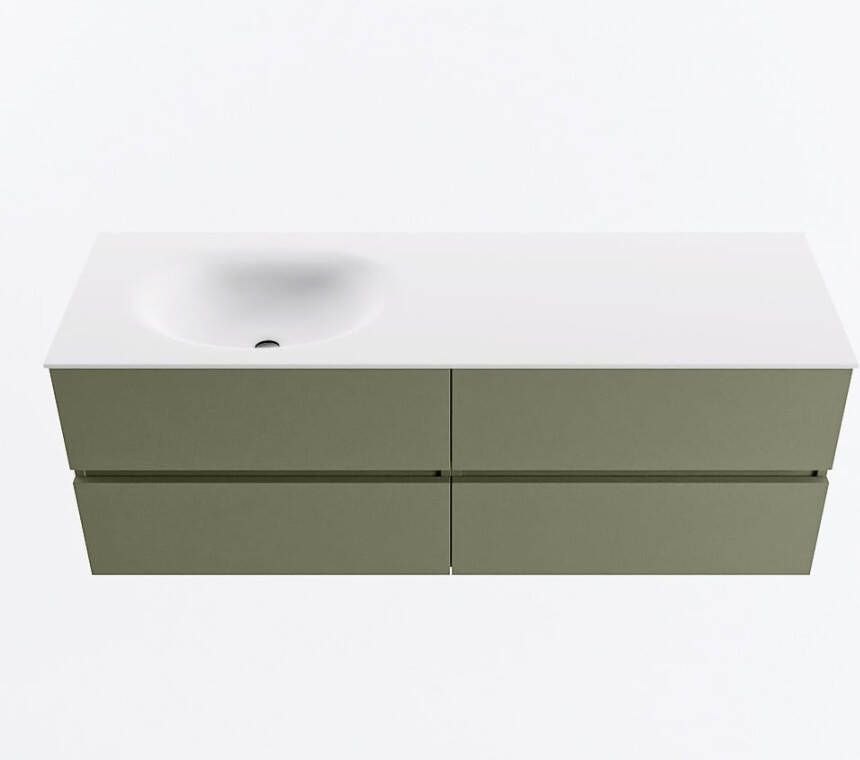 Mondiaz VICA 140cm badmeubel onderkast Army 4 lades. Wastafel MOON links zonder kraangat kleur Talc.
