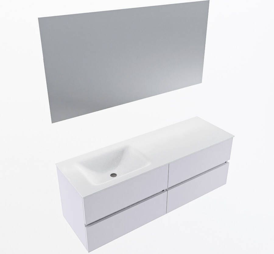 Mondiaz VICA 140cm badmeubel onderkast Cale 4 lades. Wastafel CLOUD links zonder kraangat kleur Talc.