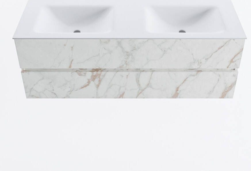 Mondiaz VICA 140cm badmeubel onderkast Carrara 2 lades. Wastafel CLOUD dubbel 2 kraangaten kleur Talc.