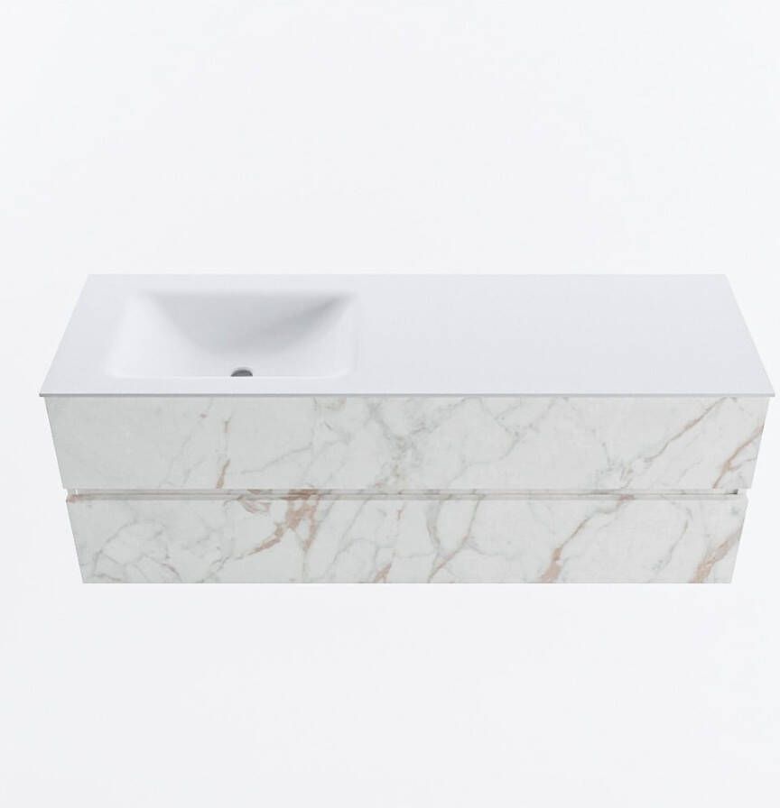 Mondiaz VICA 140cm badmeubel onderkast Carrara 2 lades. Wastafel CLOUD links 1 kraangat kleur Talc.