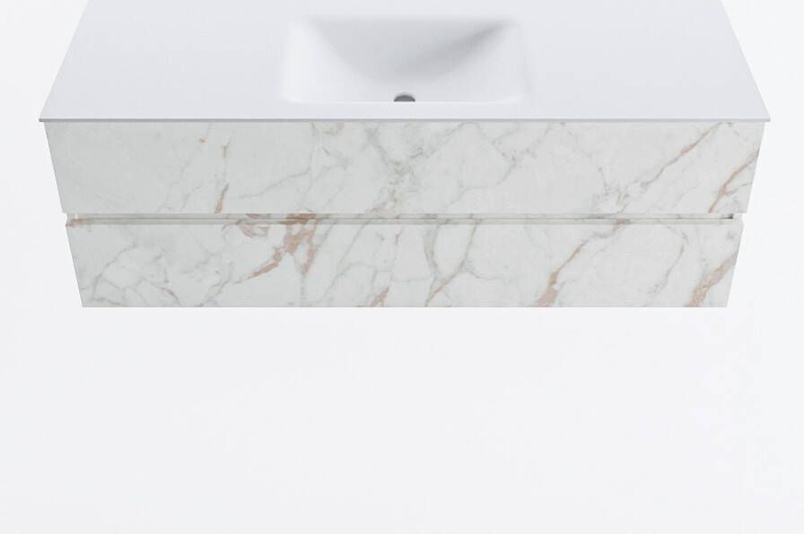 Mondiaz VICA 140cm badmeubel onderkast Carrara 2 lades. Wastafel CLOUD midden zonder kraangat kleur Talc.