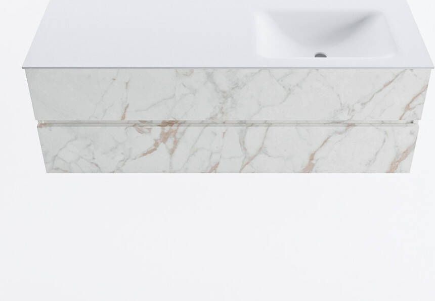 Mondiaz VICA 140cm badmeubel onderkast Carrara 2 lades. Wastafel CLOUD rechts 1 kraangat kleur Talc.