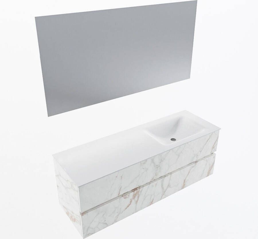 Mondiaz VICA 140cm badmeubel onderkast Carrara 2 lades. Wastafel CLOUD rechts zonder kraangat kleur Talc.
