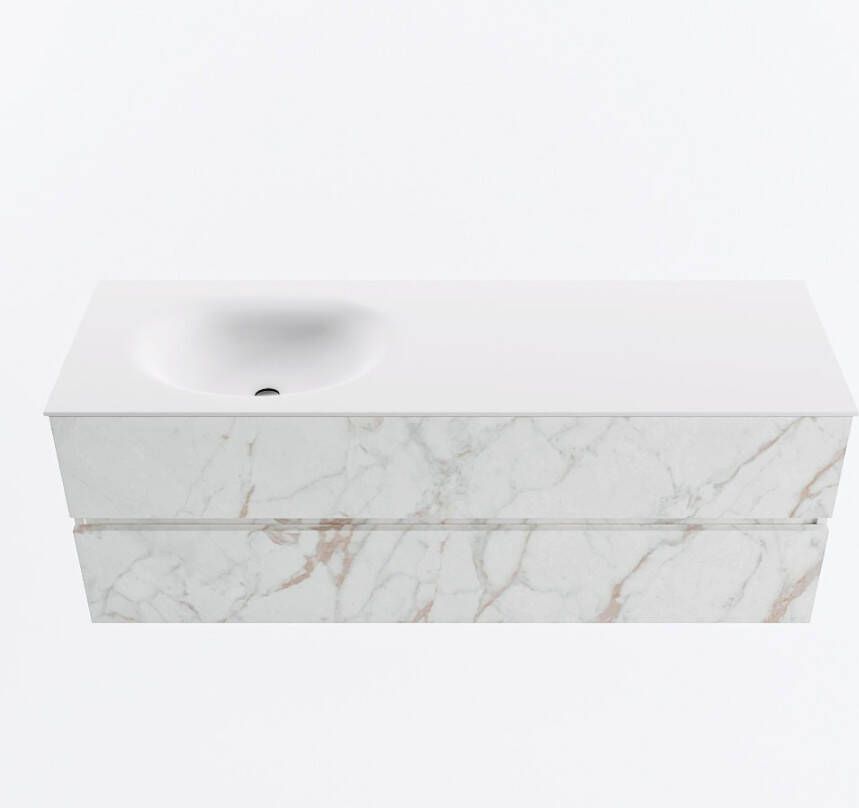 Mondiaz VICA 140cm badmeubel onderkast Carrara 2 lades. Wastafel MOON links 1 kraangat kleur Talc.