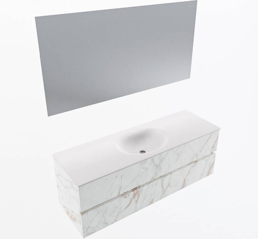 Mondiaz VICA 140cm badmeubel onderkast Carrara 2 lades. Wastafel MOON midden zonder kraangat kleur Talc.