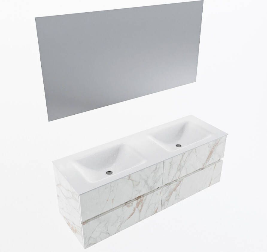 Mondiaz VICA 140cm badmeubel onderkast Carrara 4 lades. Wastafel CLOUD dubbel 2 kraangaten kleur Talc.