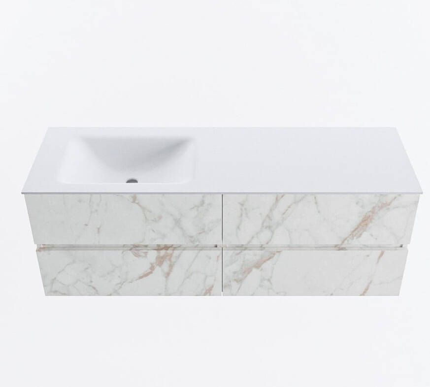 Mondiaz VICA 140cm badmeubel onderkast Carrara 4 lades. Wastafel CLOUD links 1 kraangat kleur Talc.