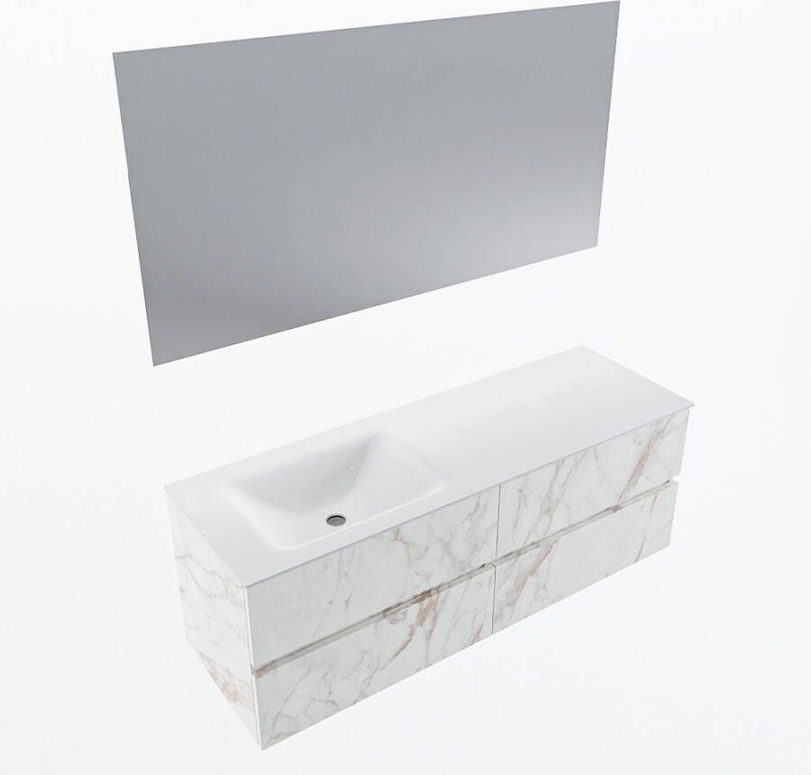Mondiaz VICA 140cm badmeubel onderkast Carrara 4 lades. Wastafel CLOUD links zonder kraangat kleur Talc.