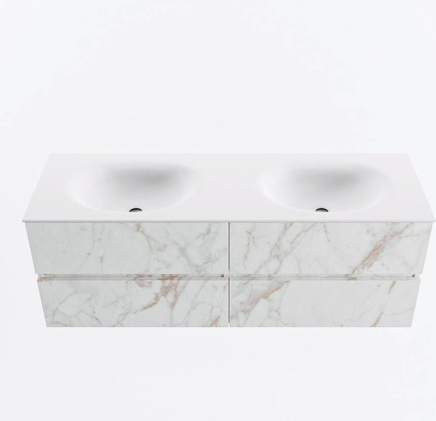 Mondiaz VICA 140cm badmeubel onderkast Carrara 4 lades. Wastafel MOON dubbel 2 kraangaten kleur Talc.