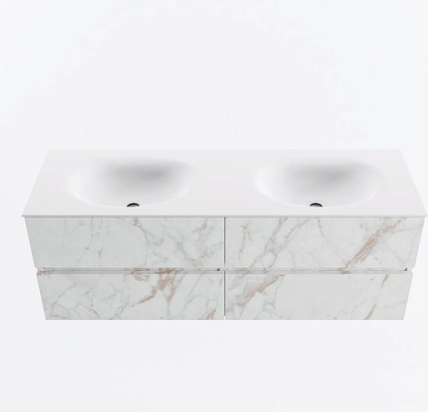 Mondiaz VICA 140cm badmeubel onderkast Carrara 4 lades. Wastafel MOON dubbel zonder kraangat kleur Talc.