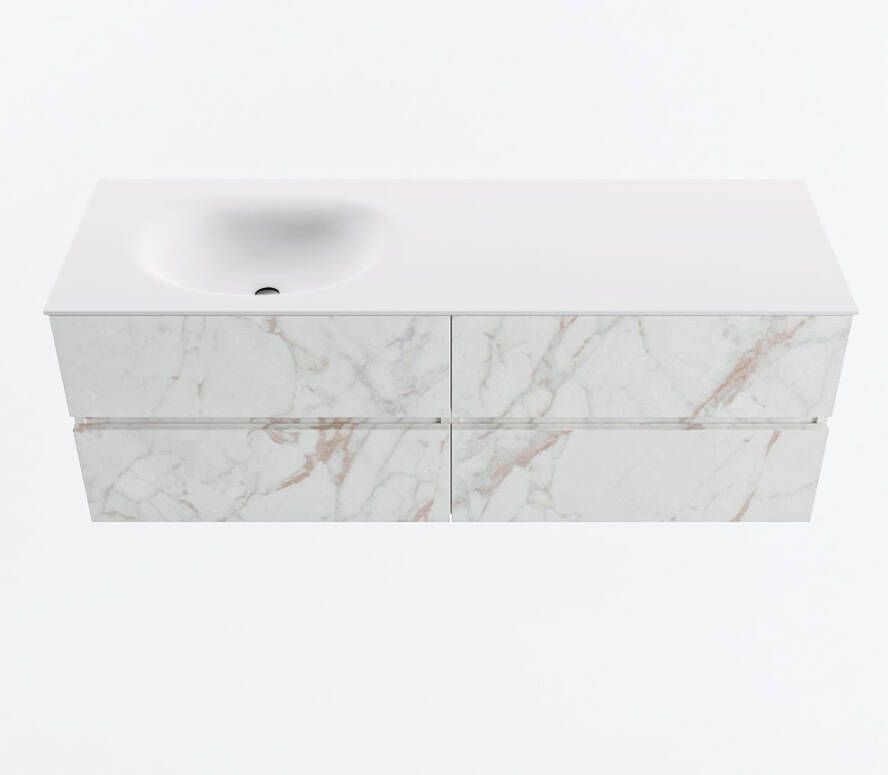 Mondiaz VICA 140cm badmeubel onderkast Carrara 4 lades. Wastafel MOON links 1 kraangat kleur Talc.