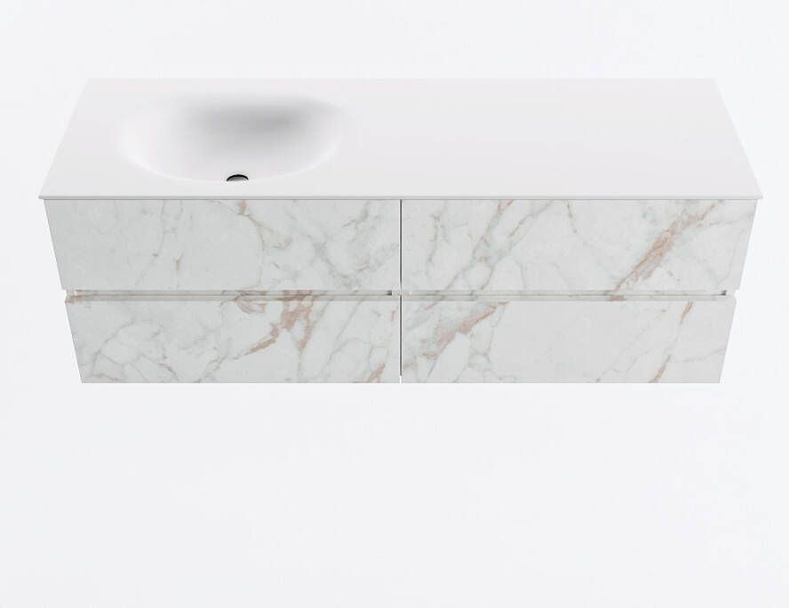 Mondiaz VICA 140cm badmeubel onderkast Carrara 4 lades. Wastafel MOON links zonder kraangat kleur Talc.