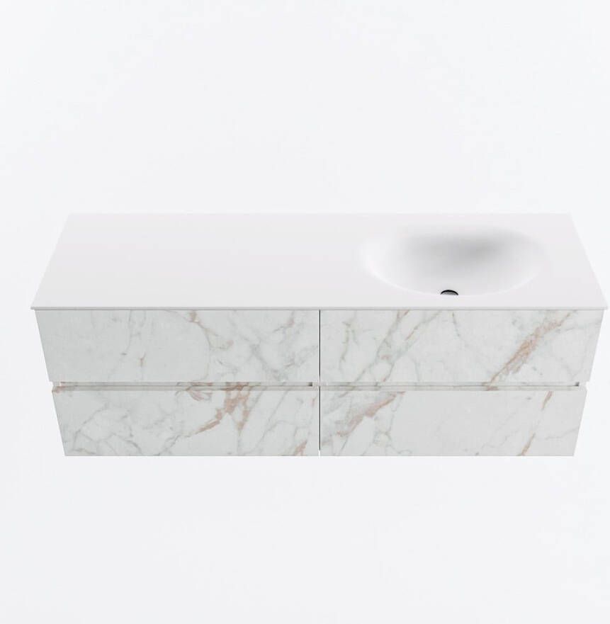 Mondiaz VICA 140cm badmeubel onderkast Carrara 4 lades. Wastafel MOON rechts 1 kraangat kleur Talc.