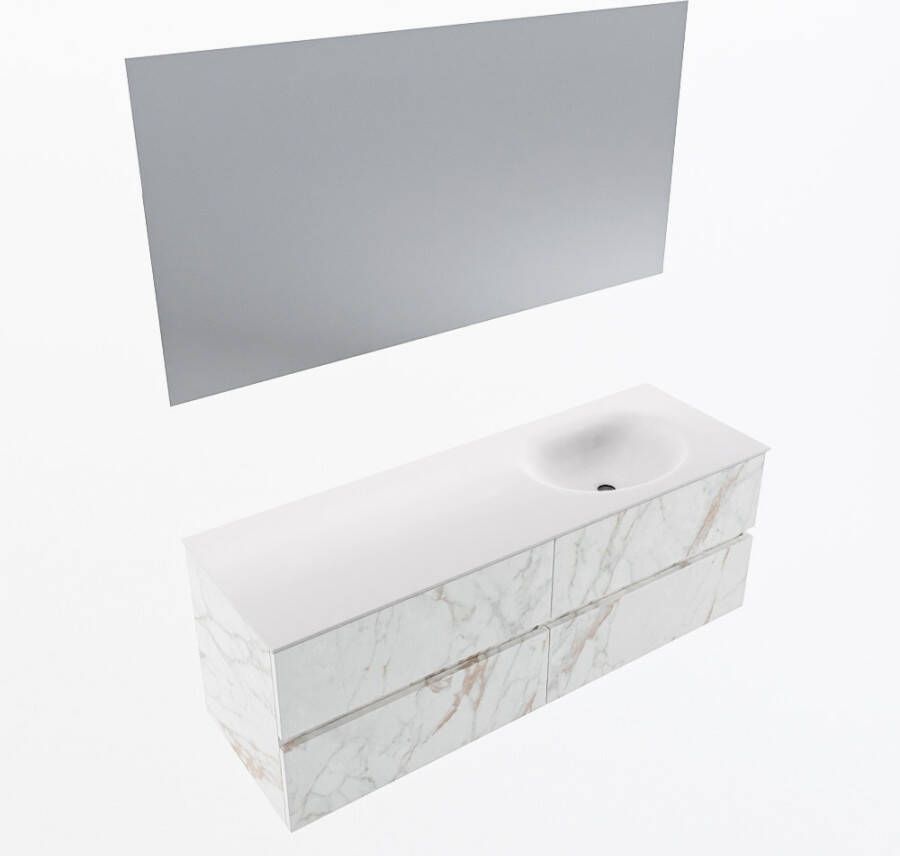Mondiaz VICA 140cm badmeubel onderkast Carrara 4 lades. Wastafel MOON rechts zonder kraangat kleur Talc.