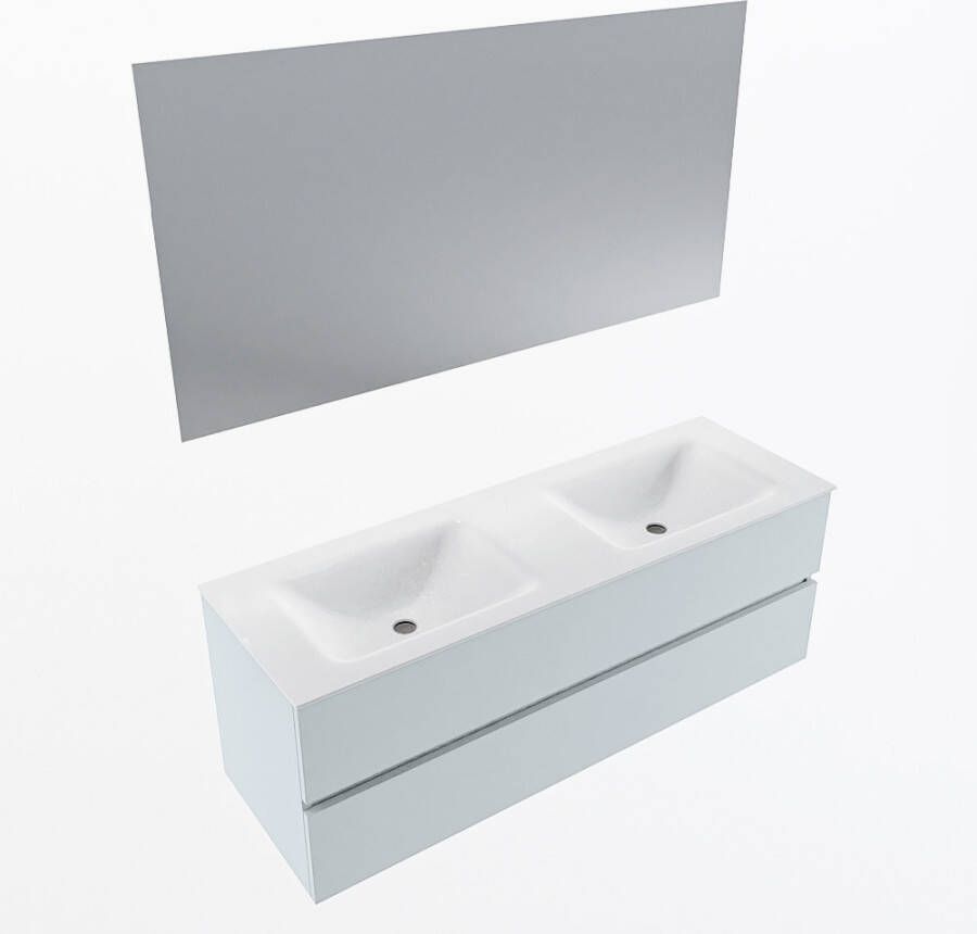 Mondiaz VICA 140cm badmeubel onderkast Clay 2 lades. Wastafel CLOUD dubbel zonder kraangat kleur Talc.