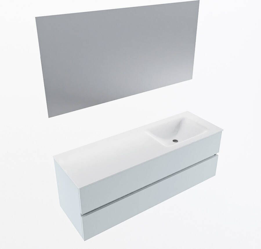 Mondiaz VICA 140cm badmeubel onderkast Clay 2 lades. Wastafel CLOUD rechts zonder kraangat kleur Talc.