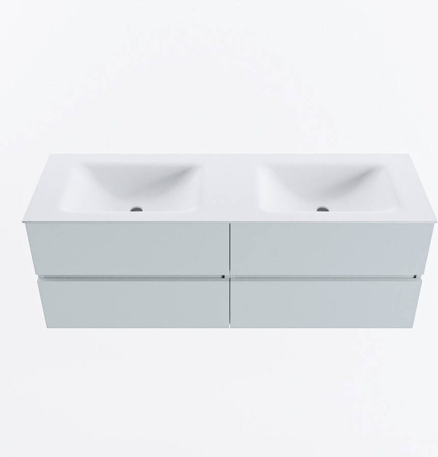 Mondiaz VICA 140cm badmeubel onderkast Clay 4 lades. Wastafel CLOUD dubbel 2 kraangaten kleur Talc.