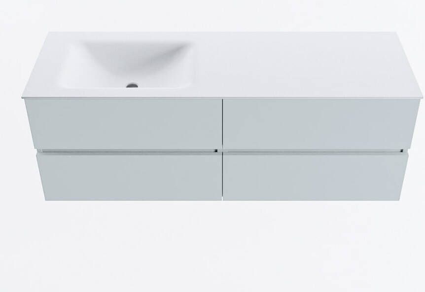 Mondiaz VICA 140cm badmeubel onderkast Clay 4 lades. Wastafel CLOUD links zonder kraangat kleur Talc.
