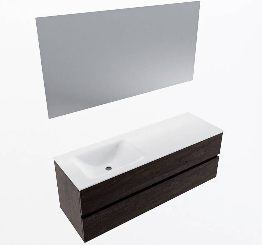 Mondiaz VICA 140cm badmeubel onderkast Dark Brown 2 lades. Wastafel CLOUD links 1 kraangat kleur Talc.