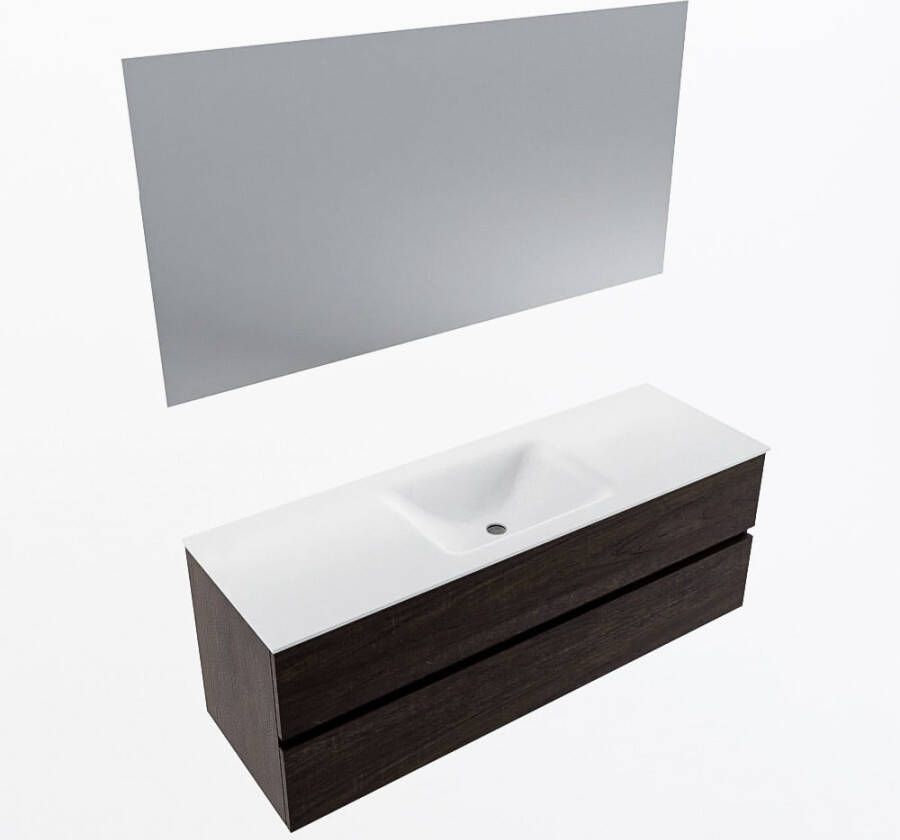 Mondiaz VICA 140cm badmeubel onderkast Dark Brown 2 lades. Wastafel CLOUD midden zonder kraangat kleur Talc.