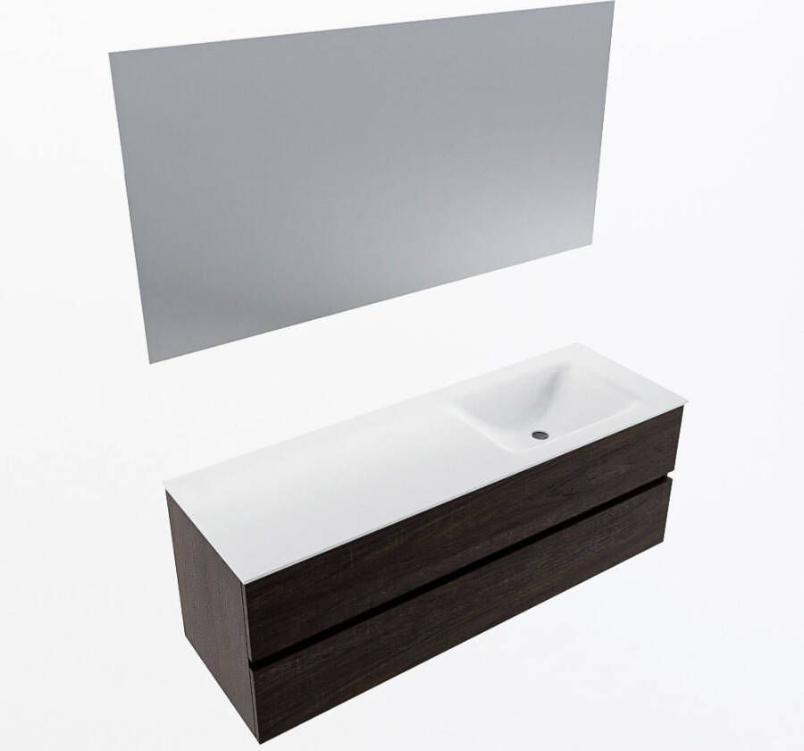 Mondiaz VICA 140cm badmeubel onderkast Dark Brown 2 lades. Wastafel CLOUD rechts 1 kraangat kleur Talc.