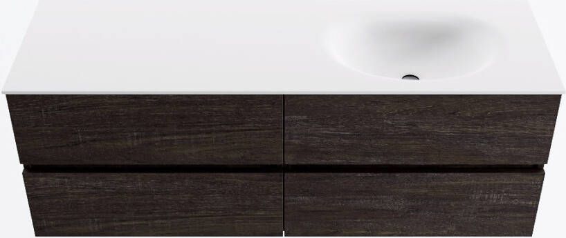 Mondiaz VICA 140cm badmeubel onderkast Dark Brown 4 lades. Wastafel MOON rechts 1 kraangat kleur Talc.