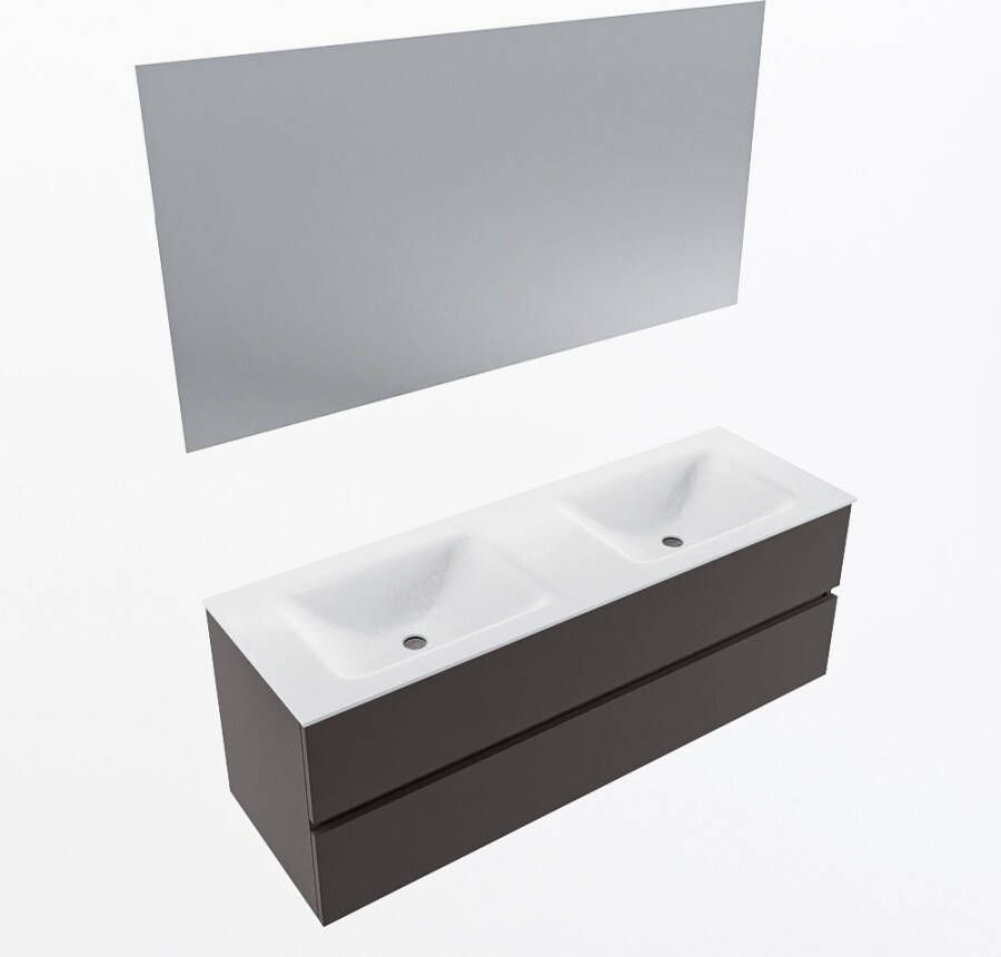 Mondiaz VICA 140cm badmeubel onderkast Dark Grey 2 lades. Wastafel CLOUD dubbel 2 kraangaten kleur Talc.