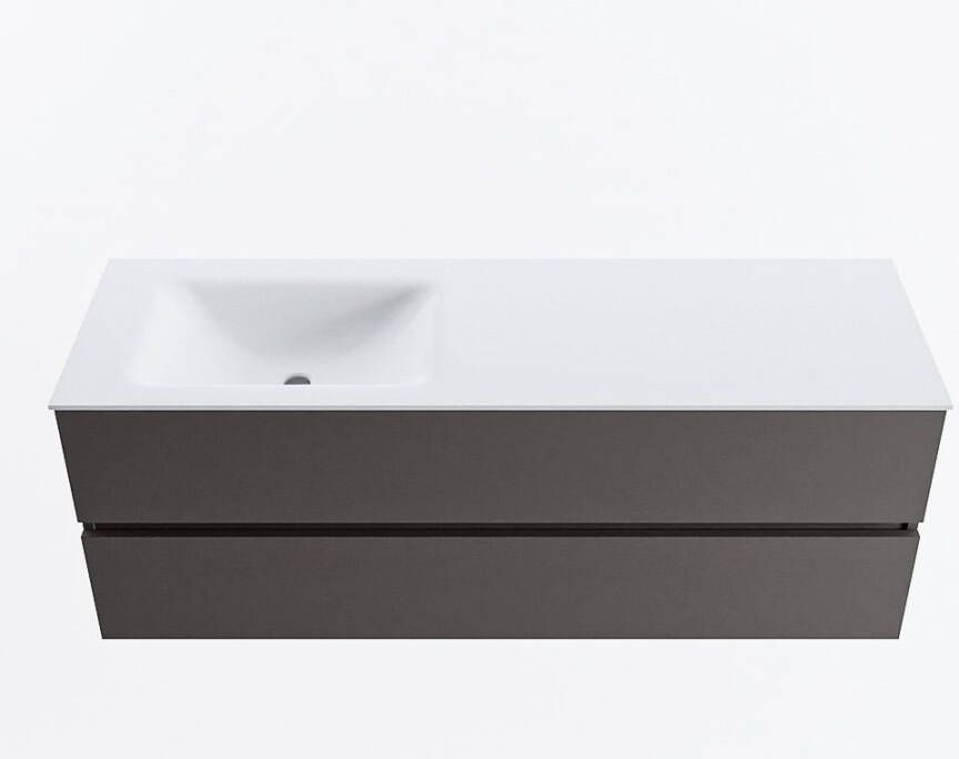 Mondiaz VICA 140cm badmeubel onderkast Dark Grey 2 lades. Wastafel CLOUD links 1 kraangat kleur Talc.