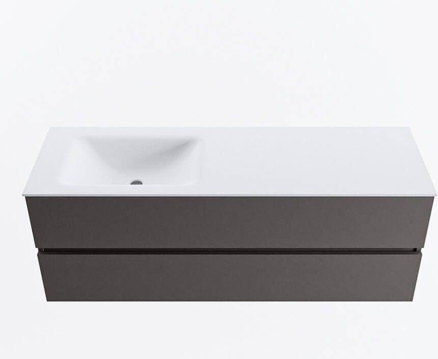 Mondiaz VICA 140cm badmeubel onderkast Dark Grey 2 lades. Wastafel CLOUD links zonder kraangat kleur Talc.